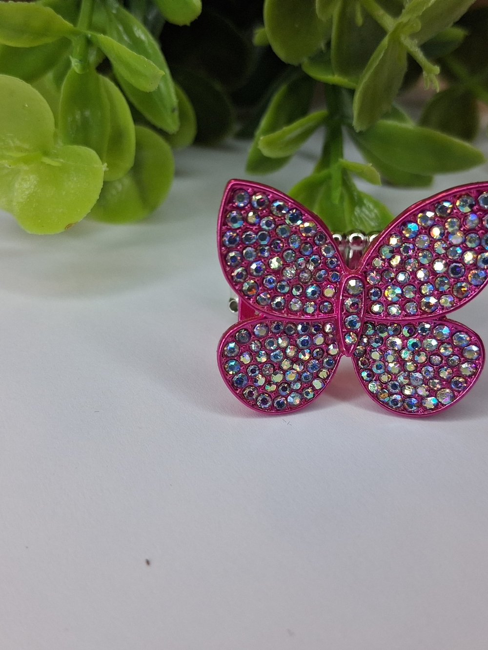 Pink Multicolored Iridescent Crystal Butterfly Ring